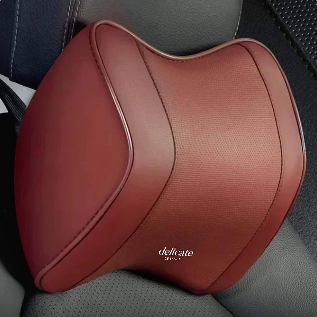 2/1PCS Car Headrest Neck Support Pillow with Breathable Memory Foam Rebound Guard and Universal Car Lumbar Pillow - Delicate Leather