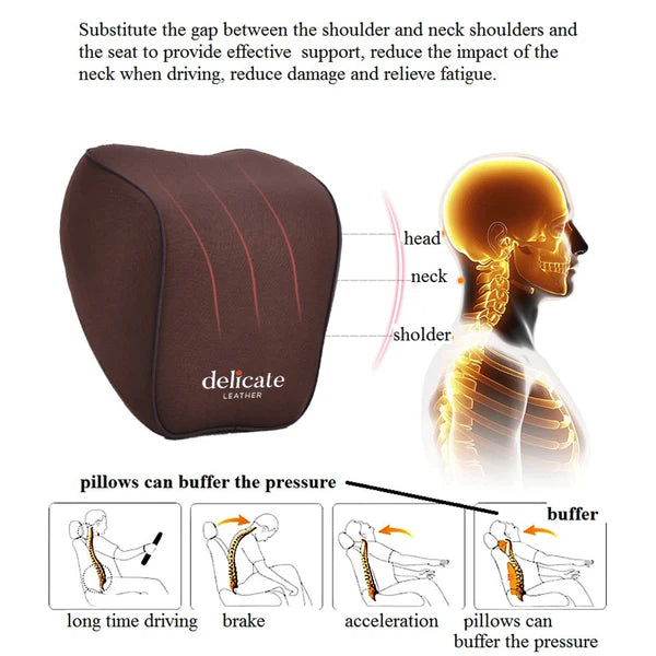 Lumbar Support Cushion for Car and Headrest Neck Pillow Kit, Custom For Cars, Ergonomically Design for Car Seat, Car Accessories KO13983 - Delicate Leather  