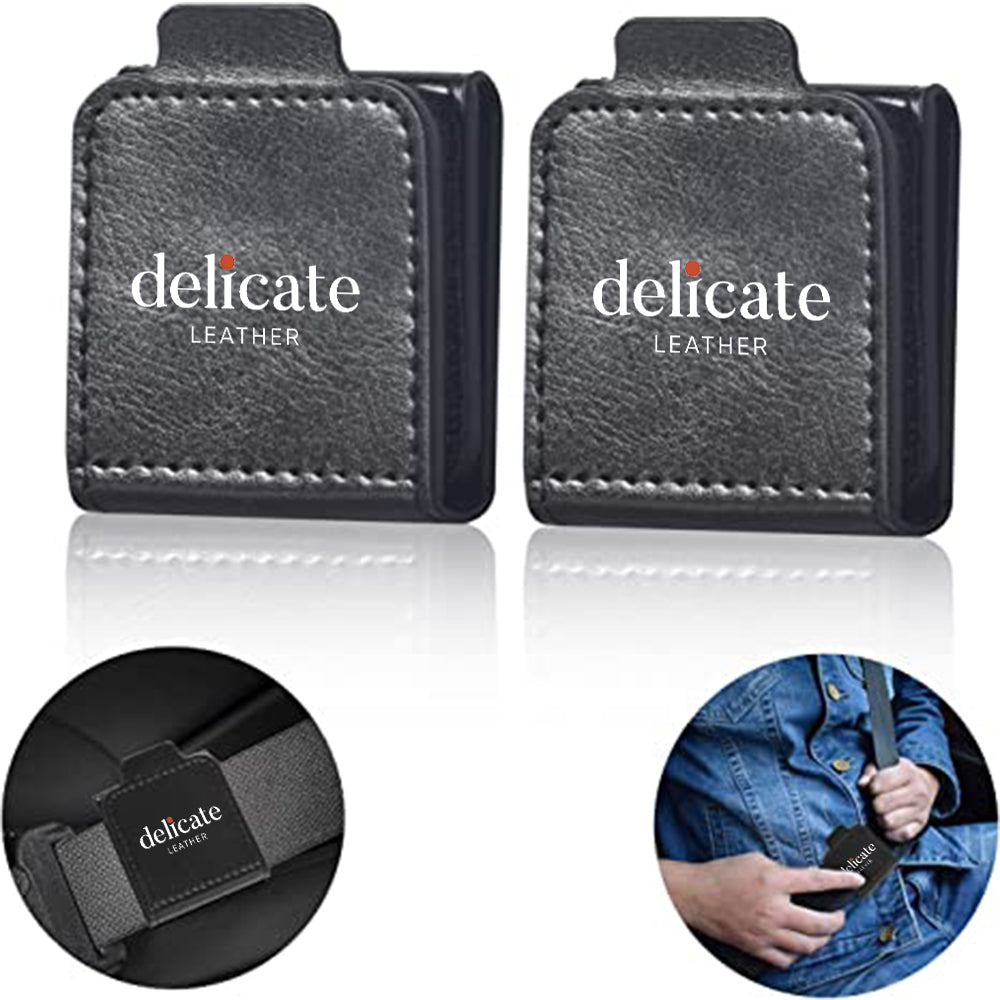 Seatbelt Adjuster, Custom fit for Car, Seat Belt Clip For Adults, Universal Comfort Shoulder Neck Strap Positioner Locking Clip Protector - 2 Pack - Delicate Leather