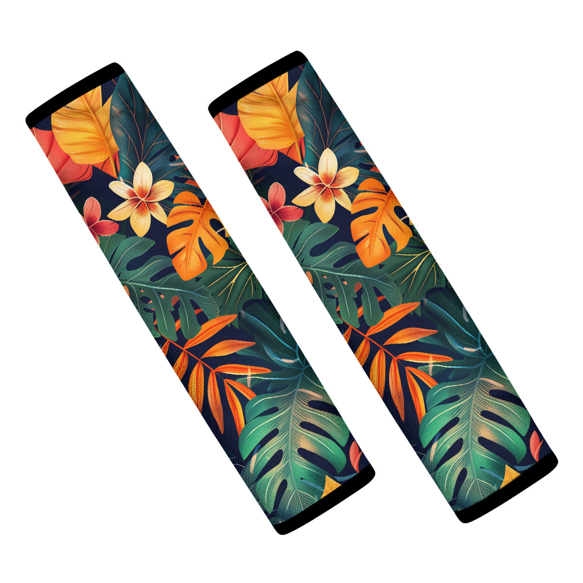 Tropical Rainforest Seat Belt Covers (2PCS), Flower,  Forest Botanical Microfiber Leather Seat Belt Shoulder Pads for More Comfortable Driving, Tropical 05