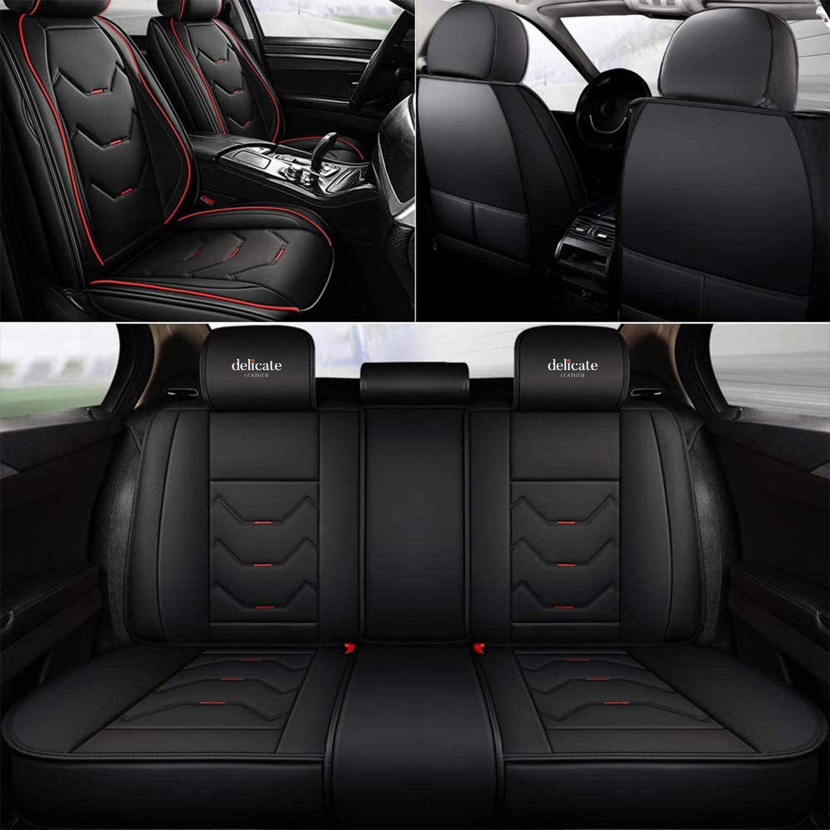 2 Leather Car Seat Covers 5 Seats Full Set, Custom fit for Car, Fit Sedan SUV Truck Vans Leatherette Automotive Seat Cushion Protector Universal Fit