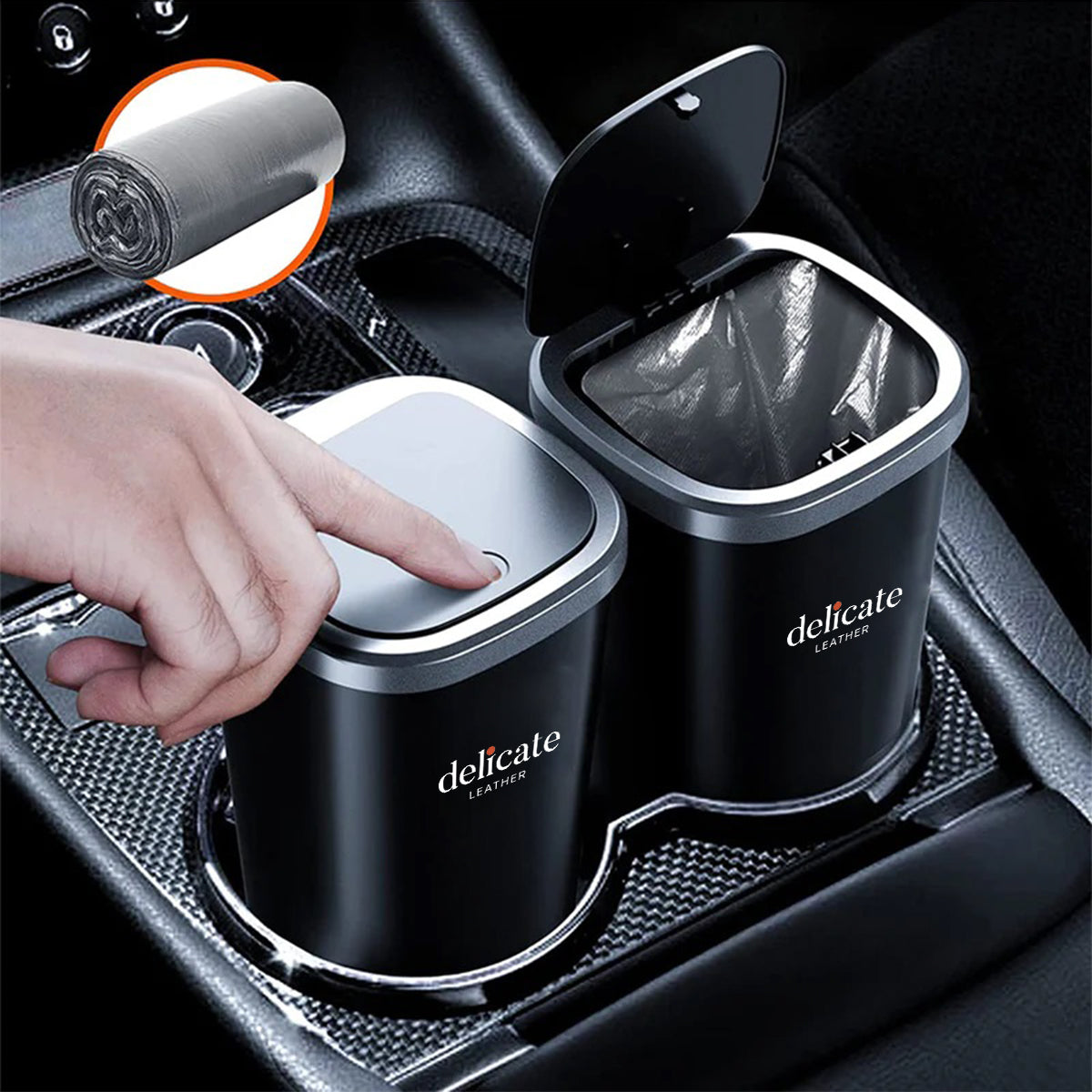 Car Trash Cans, Custom For Your Cars, Compact & Durable Car Accessories for Interior Use 2 Pack, Practical Car Organizers and Storage Cups with Pop-Up Open, Car Accessories MC11993 - Delicate Leather