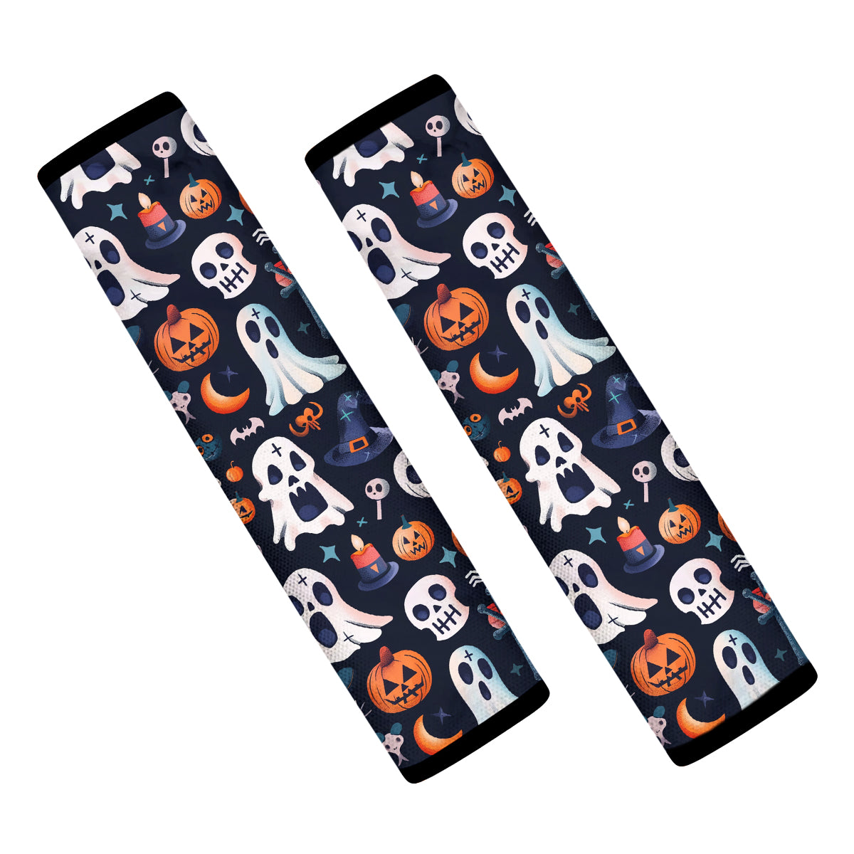 Happy Halloween Seat Belt Covers (2PCS) , Cute Doodle Ghost Microfiber Leather Seat Belt Shoulder Pads for More Comfortable Driving, Halloween 11