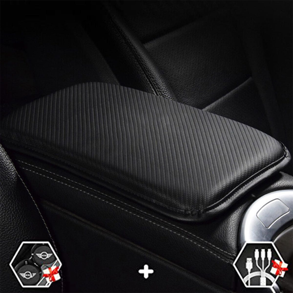 Center Console Pad, Custom-Fit For Car, Carbon Fiber PU Leather Auto Armrest Cover Protector, Waterproof Car Armrest Seat Box Cover DLHY248