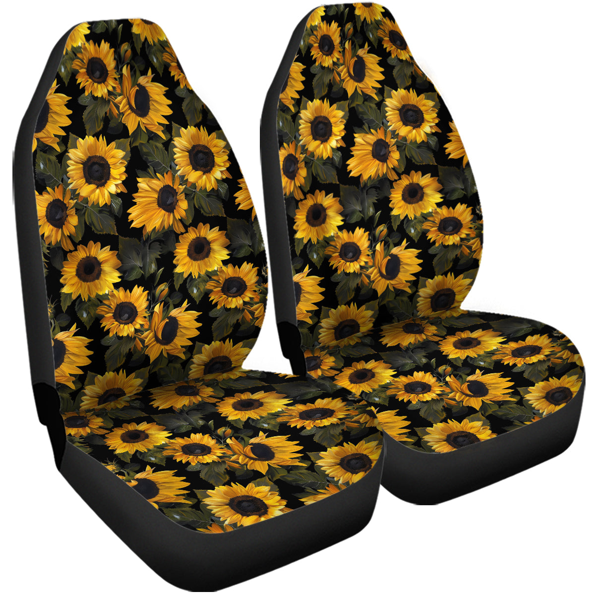 Sunflower Car Seat Cover for Women Men, Auto Seat Cover 2 Piece Stretchy Breathable Bucket Vehicles Seat Cover for Cars Front Seats for SUV Cars, Yellow and Brown, Sunflower