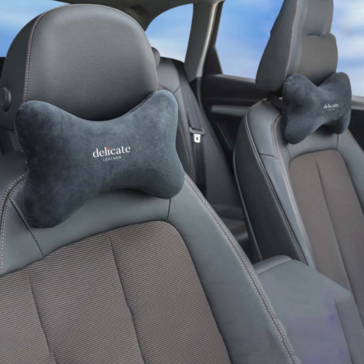 Memory Foam Car Neck Headrest Pillow: Breathable Velvet Head and Neck Support for Restful Sleep in Your Car - Delicate Leather