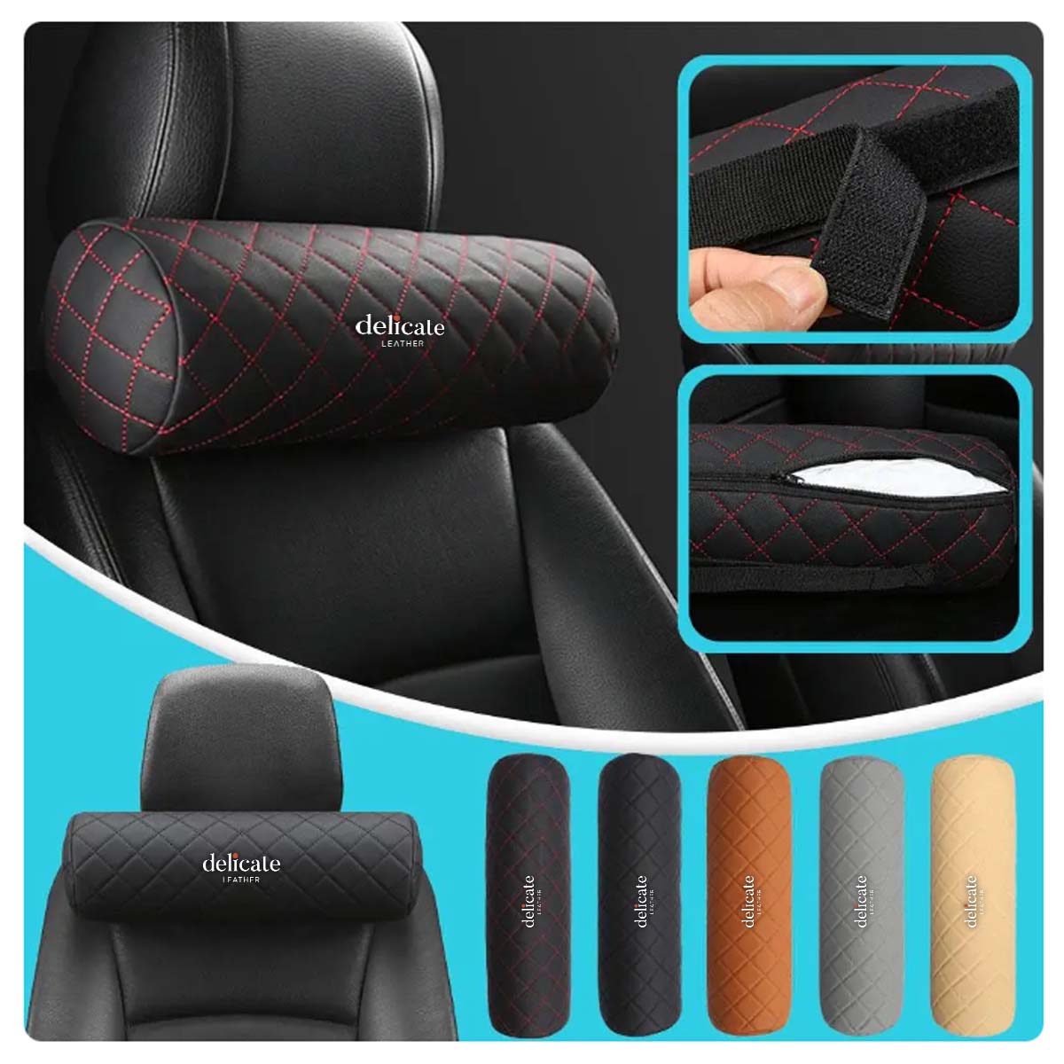 Premium Leather Memory Foam Car Seat Neck Pillow: A Luxurious Cervical Pillow for Enhanced Comfort and Support in Both Car Seats and Office Chairs - Delicate Leather