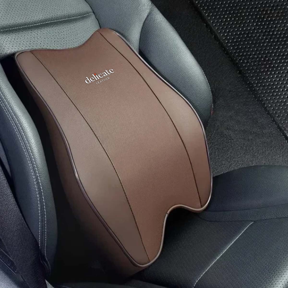 Delicate Leather 2/1PCS Car Headrest Neck Support Pillow with Breathable Memory Foam Rebound Guard and Universal Car Lumbar Pillow