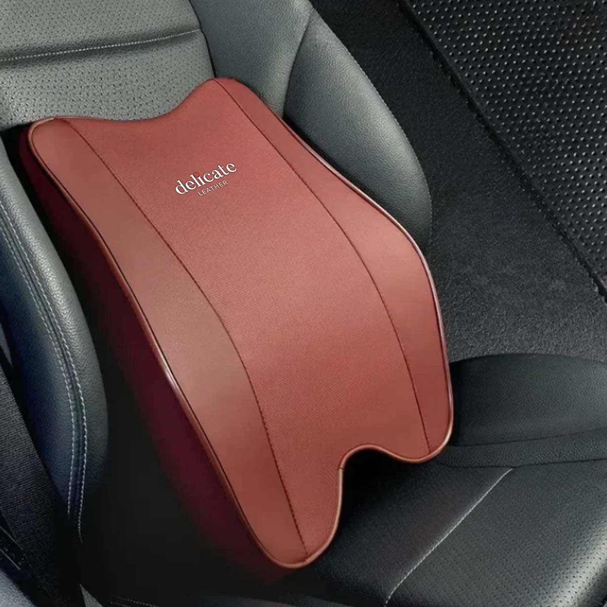 2/1PCS Car Headrest Neck Support Pillow with Breathable Memory Foam Rebound Guard and Universal Car Lumbar Pillow - Delicate Leather