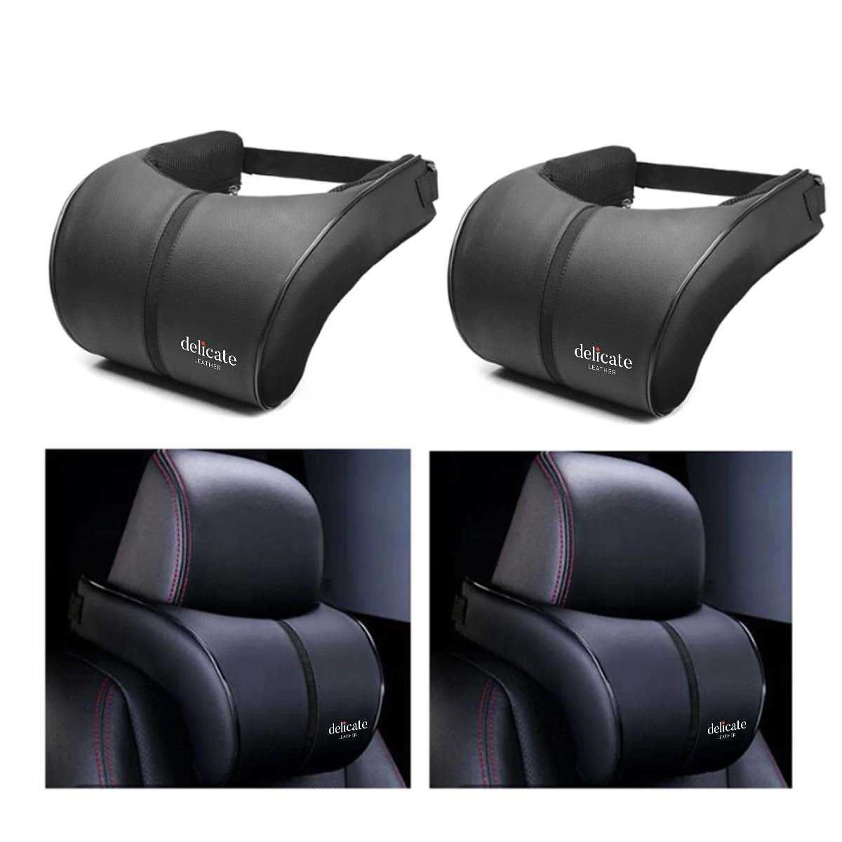 Delicate Leather, Premium PU Leather Car Neck Pillow with Memory Foam for Neck Support - Available in 3 Elegant Colors