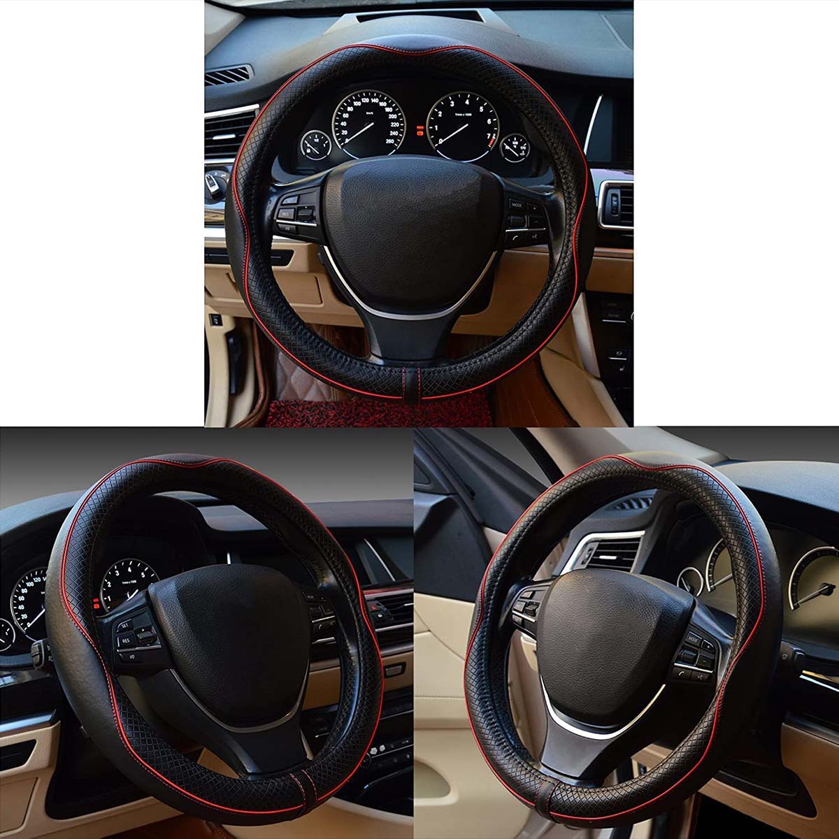 Car Steering Wheel Cover, Custom Logo For Your Cars, Anti-Slip, Safety, Soft, Breathable, Heavy Duty, Thick, Full Surround, Sports Style, With Logo Car Accessories WQ18990