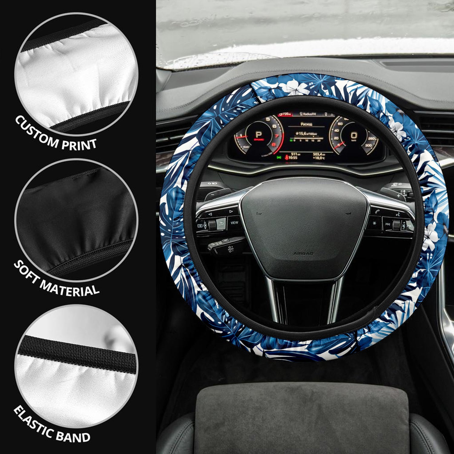 Tropical Rainforest, Forest Botanical, Car Steering Wheel Cover Update Version, Forest Botanical Custom-Fit for Car, Premium Leather Car Steering Wheel Cover , Car Accessories, Tropical 06