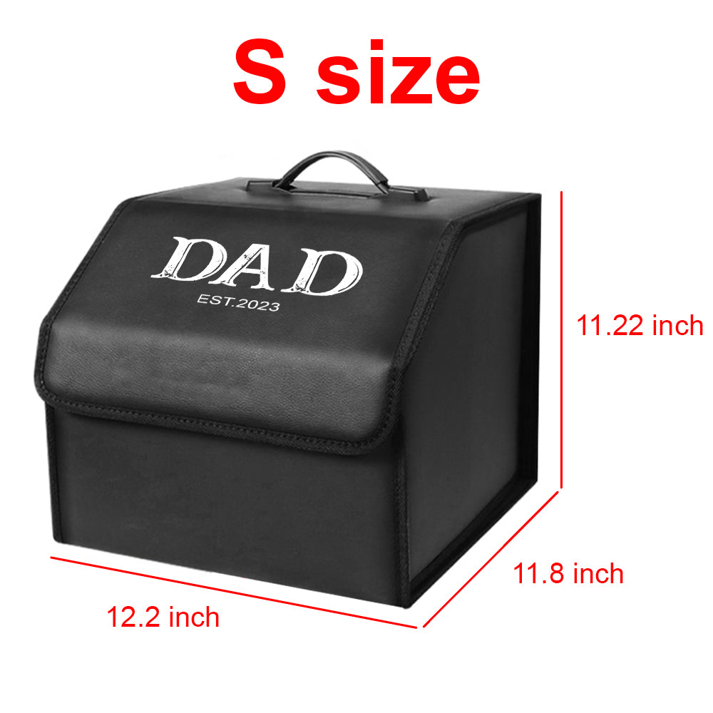 Personalized Foldable Trunk Storage Luggage Organizer Box, SUV Trunk Organizer Van Cargo Carrier Caddy for Shopping, Camping Picnic, Daddy Est Year Foldable Trunk Storage Luggage Organizer Box, Happy Father's Day  03