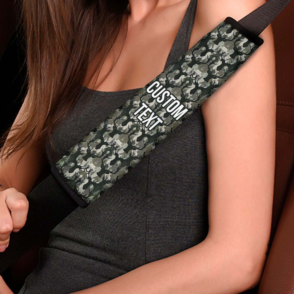 Personalized Custom Camo Seat Belt Covers (2PCS) The Deer Camo Camouflage, Microfiber Leather Seat Belt Shoulder Pads for More Comfortable Driving, Camo 12