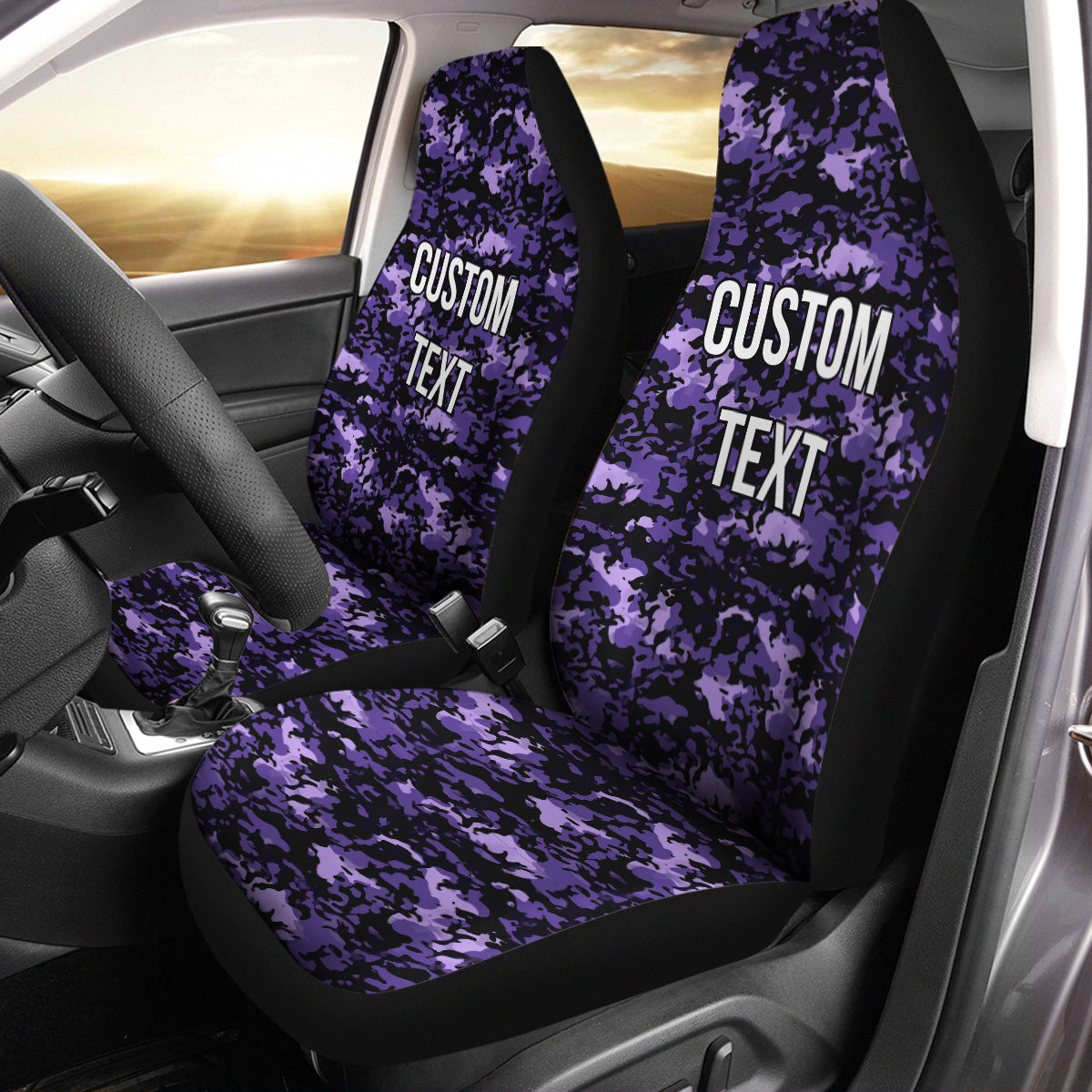 Personalized Custom Camo Car Seat Covers Drak Gray And White Camouflage Set of 2 Seat Protectors Universal Fit For Car SUV Bucket Seats, Camo 04