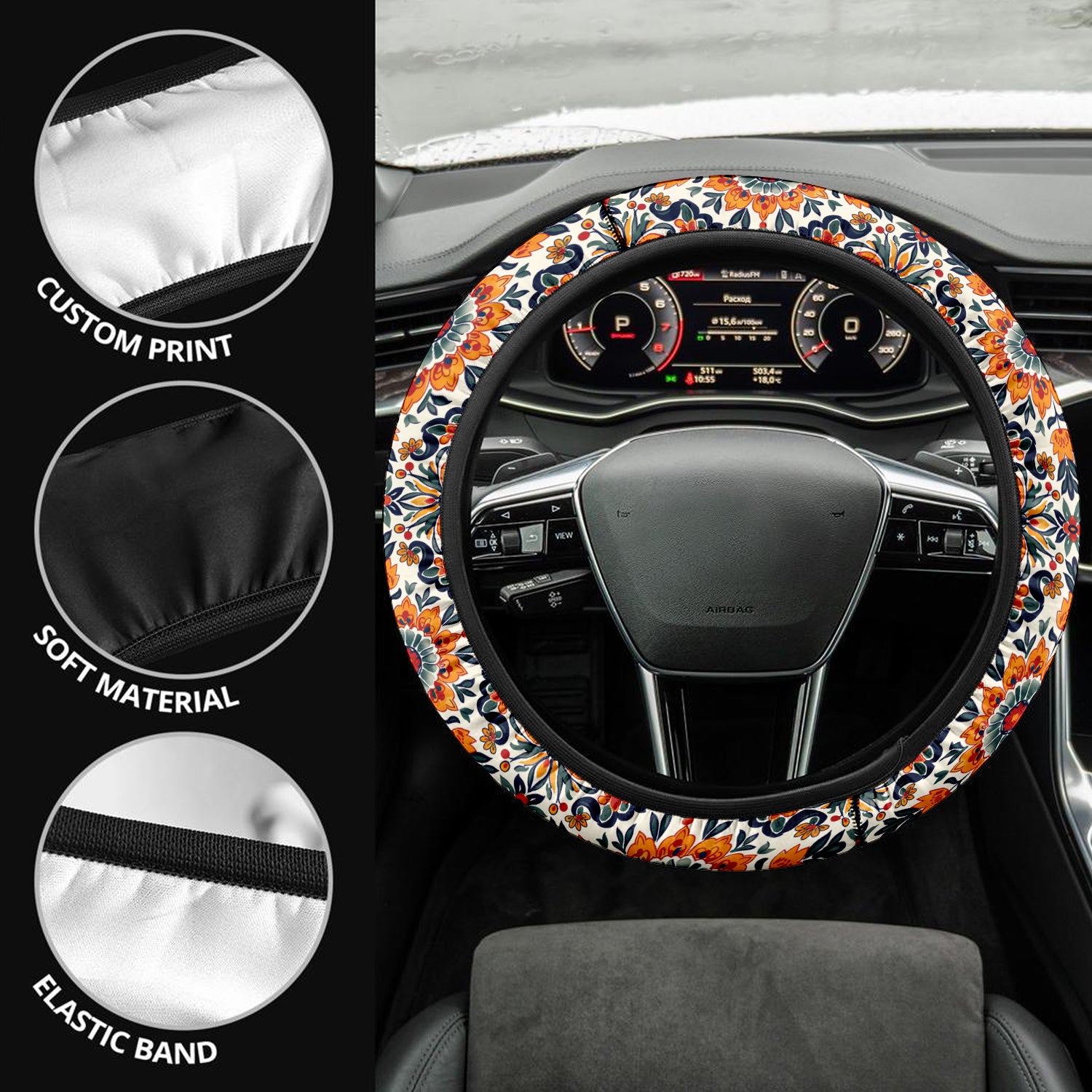 Boho Mountain Car Steering Wheel Cover Update Version, Forest Botanical Custom-Fit for Car, Premium Leather Car Steering Wheel Cover , Car Accessories, Boho 01