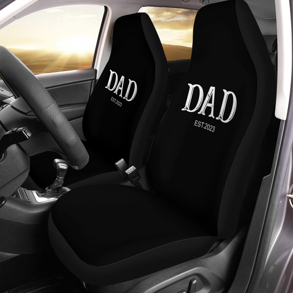 Car Seat Covers, Custom For Your Cars, DADDY EST YEAR, Happy Father's Day, Car Bucket Seat Protection Airbag Compatible 2 PCS, Car Accessories, Gift for Daddy 03