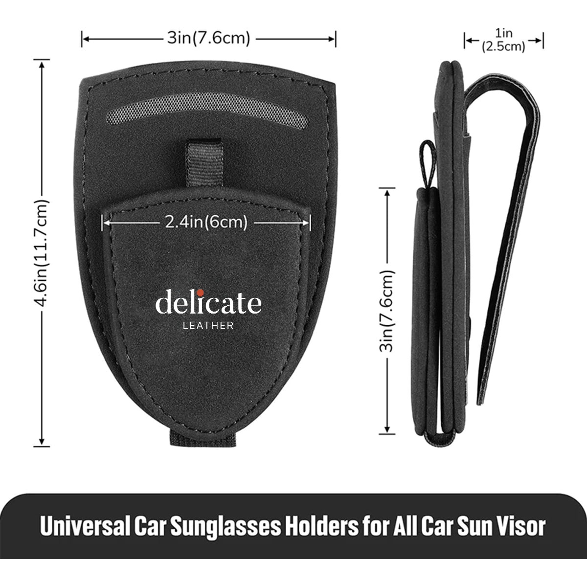 Universal Sunglasses Holder Car Sun Visor Sunglasses Hanger Glasses Holder Card Clip for Car Accessories, Car Organizer, Premium Car Interior Decorations (Black, 2Pcs) - Delicate Leather