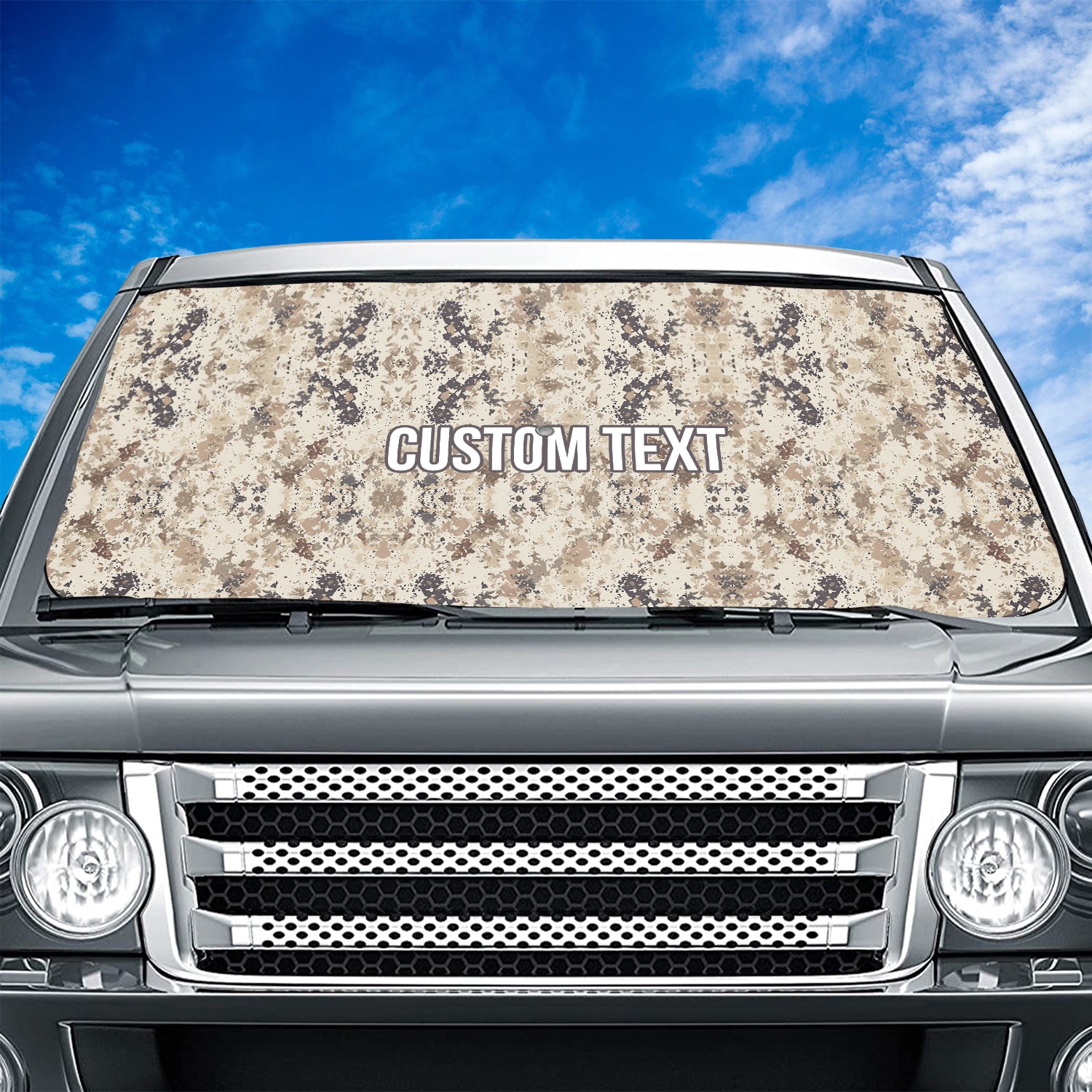 Personalized Custom Camo Car Windshield Sunshade, Beige Camouflage, Fit with all car, UV Rays and Heat Sun Visor Protector Foldable Sun Shade Umbrella, Camo 07