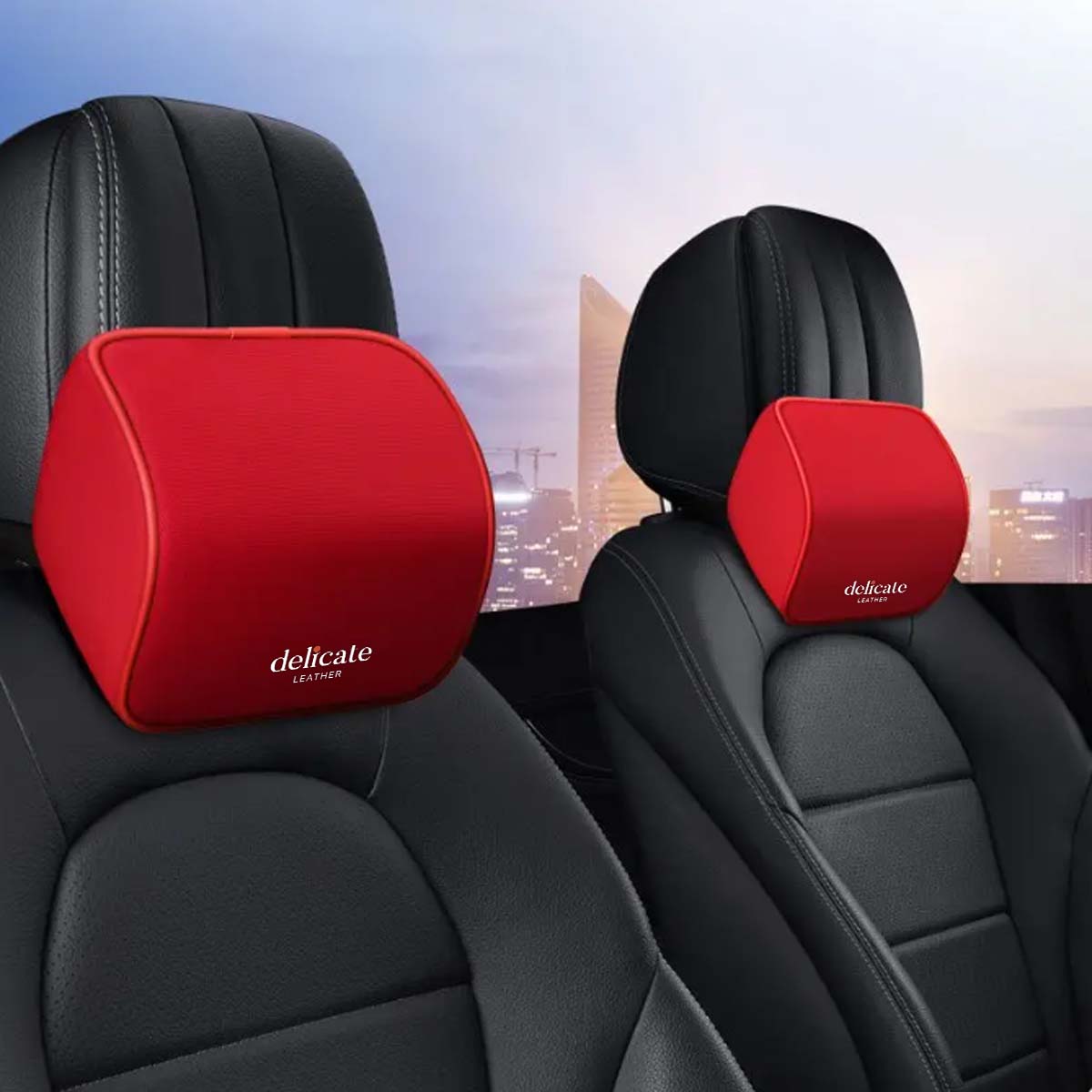 Enhance Your Driving Comfort with the Car Neck Headrest Pillow: Premium Auto Seat Head Support and Neck Protector - Memory Cotton Cushion for Automobiles - Delicate Leather