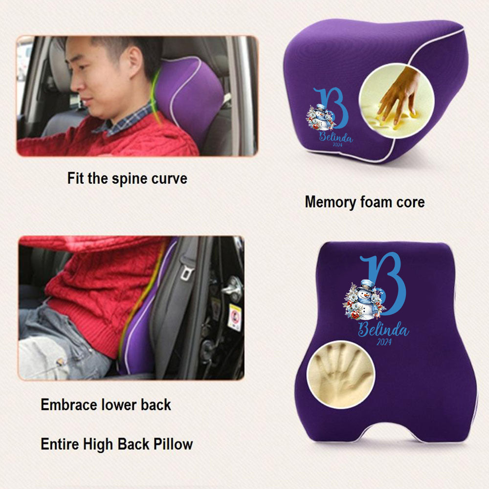 Custom Name Lumbar Support Cushion for Car and Headrest Neck Pillow Kit, Personalized Christmas, Personalized Gift, Custom For Cars, Ergonomically Design for Car Seat, Car Accessories, Personalised Lumbar Support Cushion, Christmas Gift L2