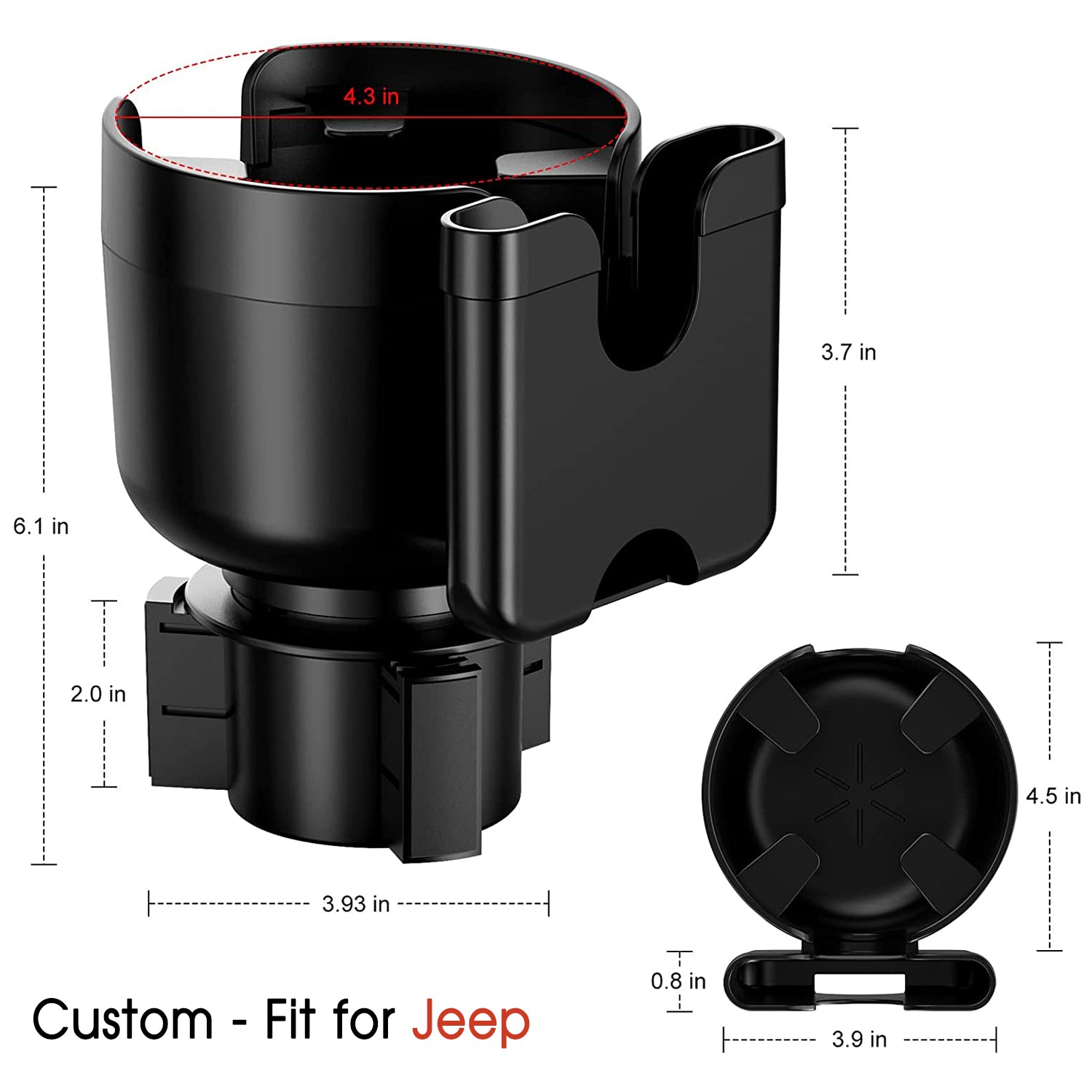 Car Cup Holder 2-in-1, Custom-Fit For Car, Car Cup Holder Expander Adapter with Adjustable Base, Car Cup Holder Expander Organizer with Phone Holder DLJE233