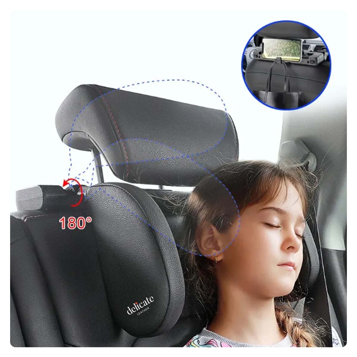 Single Car Seat Headrest Pillow: The Ultimate Travel Comfort and Support Solution for Your Car Interior – U-Shaped Pillow Ideal for Kids - Delicate Leather