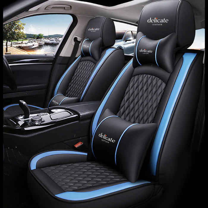 2 Leather Car Seat Covers 5 Seats Full Set, Custom fit for Car, Fit Sedan SUV Truck Vans Leatherette Automotive Seat Cushion Protector Universal Fit