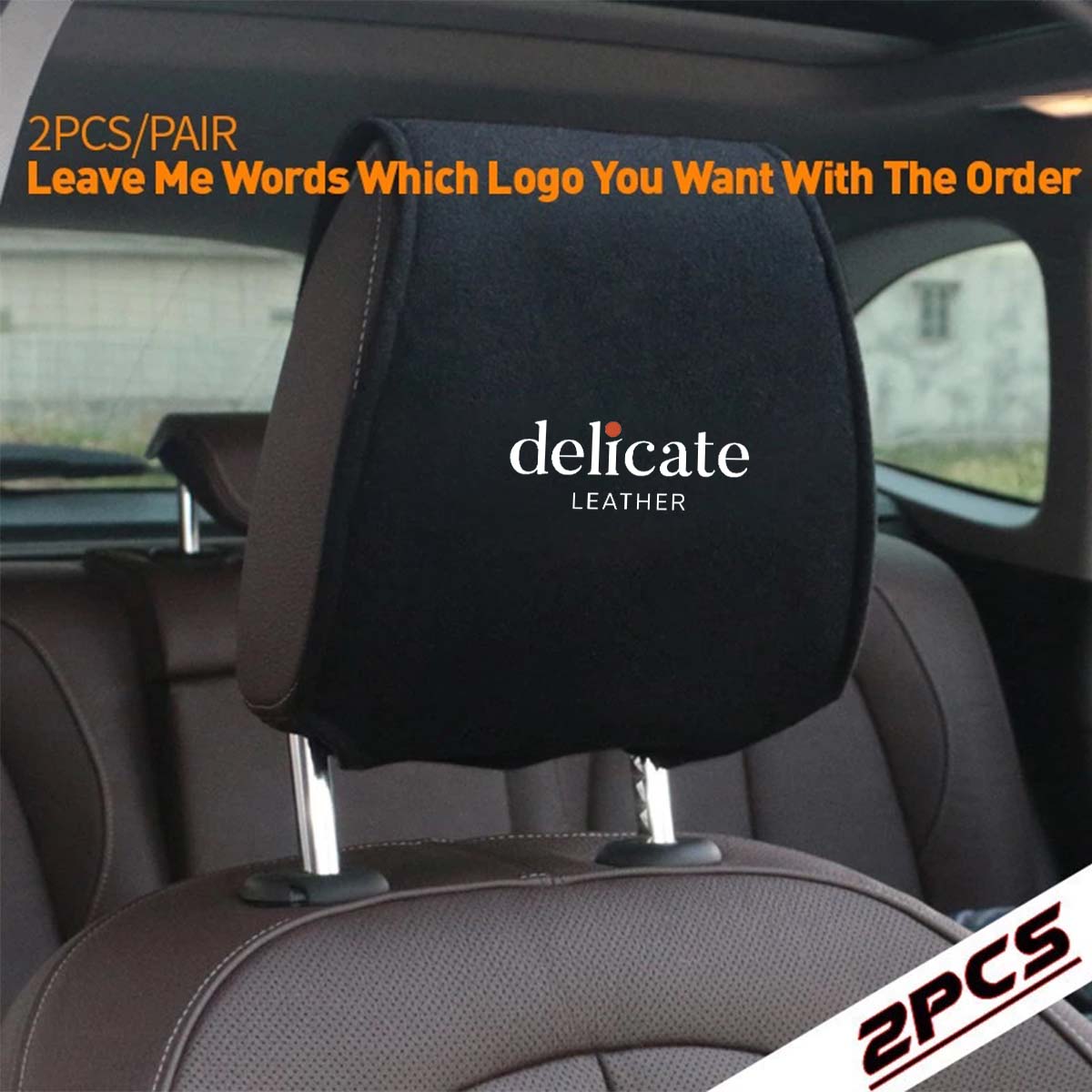 Car Seat Headrest Cover Breathable Flexible Headrest Covers Velcro Auto Headrest Covers Universal Fit, Custom For Your Cars, Car Accessories FD13998 - Delicate Leather