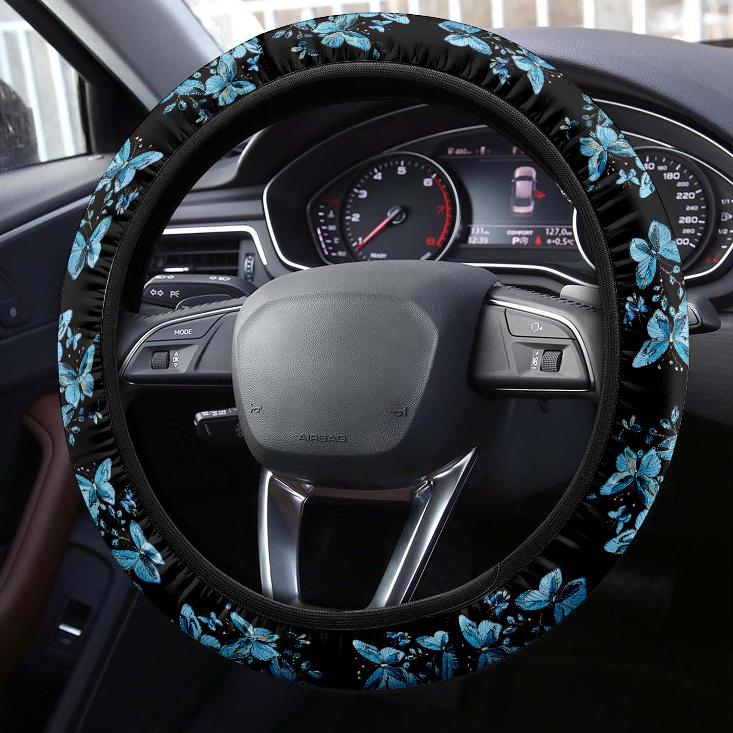 Faux Embroidery Car Steering Wheel Cover Update Version, Universal Fit Embroidered Blue Butterfly, Premium Leather Car Steering Wheel Cover , Car Accessories, Butterfly 02