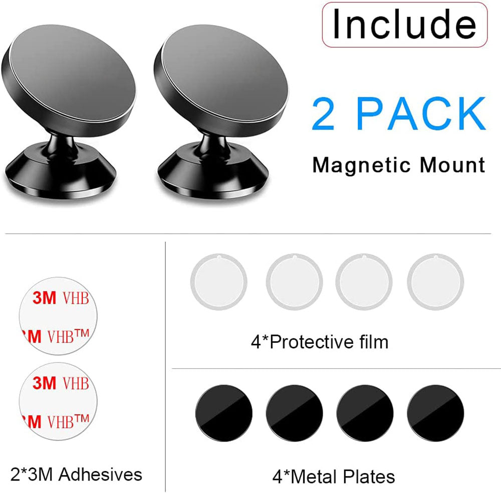 [2 Pack ] Magnetic Phone Mount, Custom For Cars, [ Super Strong Magnet ] [ with 4 Metal Plate ] car Magnetic Phone Holder, [ 360° Rotation ] Universal Dashboard car Mount Fits All Cell Phones, Car Accessories HA13982