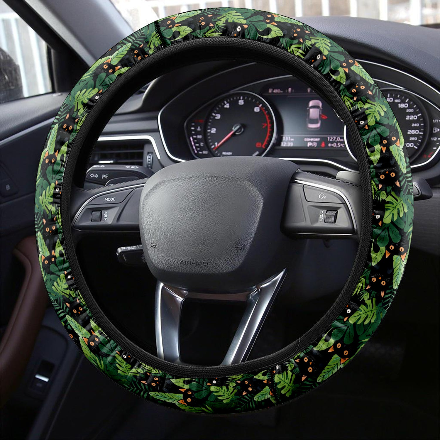 Happy Halloween Car Steering Wheel Cover Update Version, Cat Custom-Fit for Car, Premium Leather Car Steering Wheel Cover , Car Accessories, Halloween 06