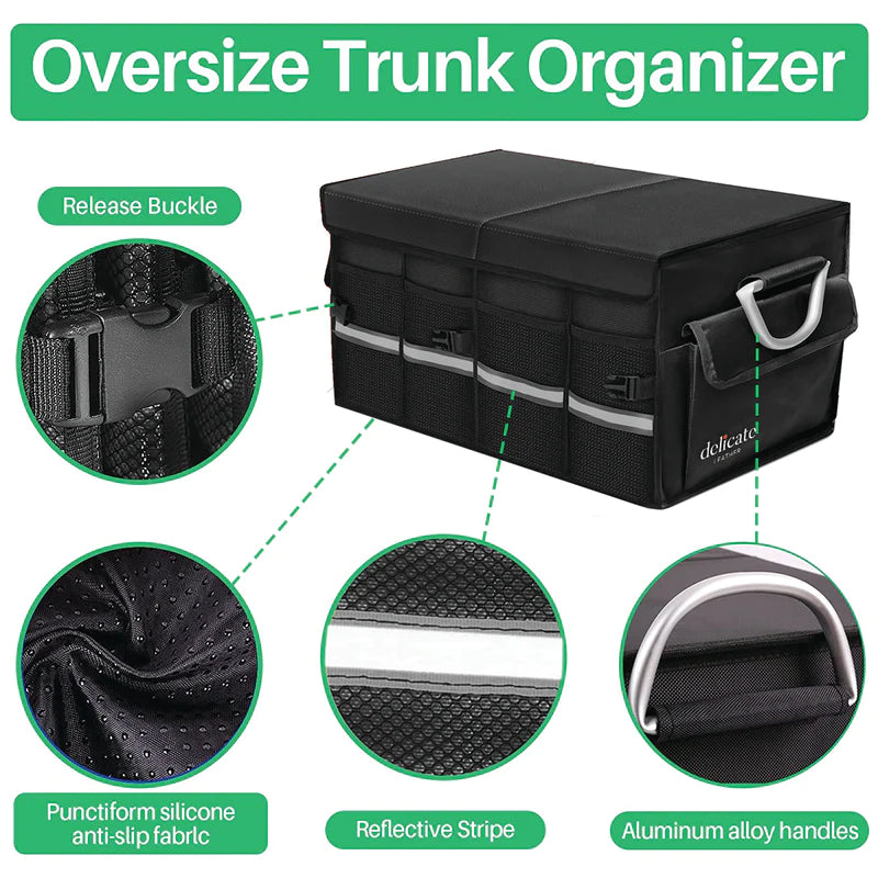 Big Trunk Organizer, Cargo Organizer SUV Trunk Storage Waterproof Collapsible Durable Multi Compartments RA12994