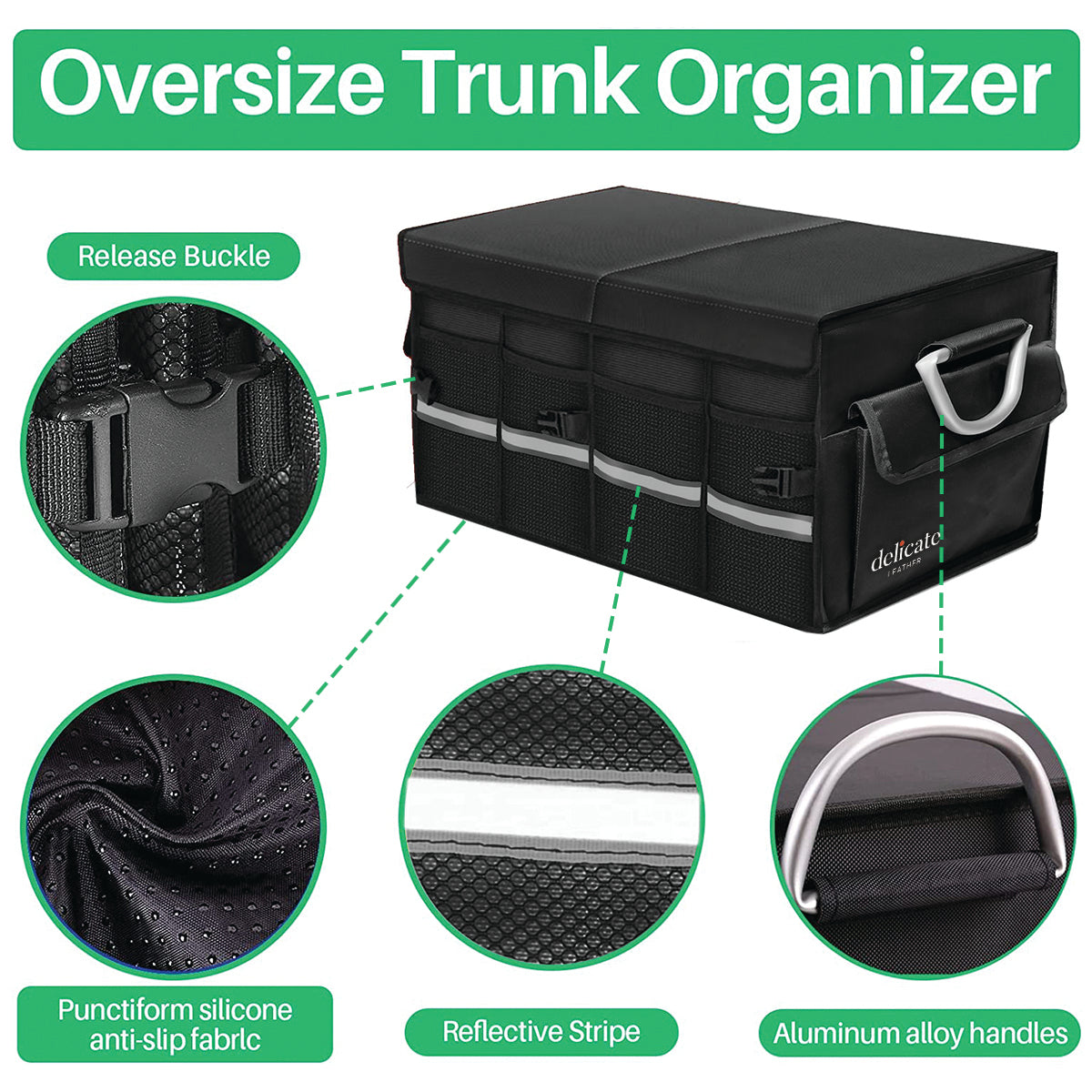 Delicate Leather Big Trunk Organizer, Cargo Organizer SUV Trunk Storage Waterproof Collapsible Durable Multi Compartments CH12994 - Delicate Leather