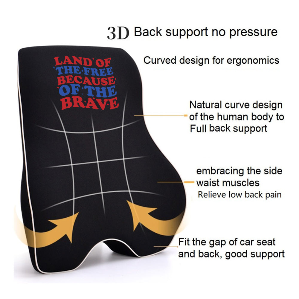 Land Of The Free, Because Of Brave Lumbar Support Cushion for Car and Headrest Neck Pillow Kit, Custom For Cars, Ergonomically Design for Car Seat, Car Accessories, Retro 4th of July 02