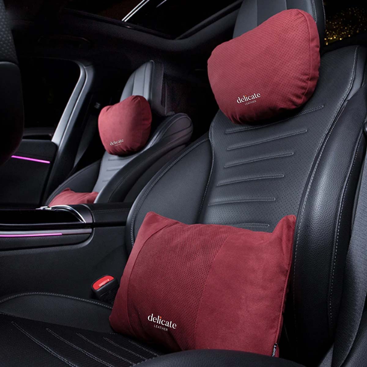 Delicate Leather, Premium Car Neck Pillow: Breathable Design, Car Headrest Auto Lumbar Pillows - Luxury Interior Accessories