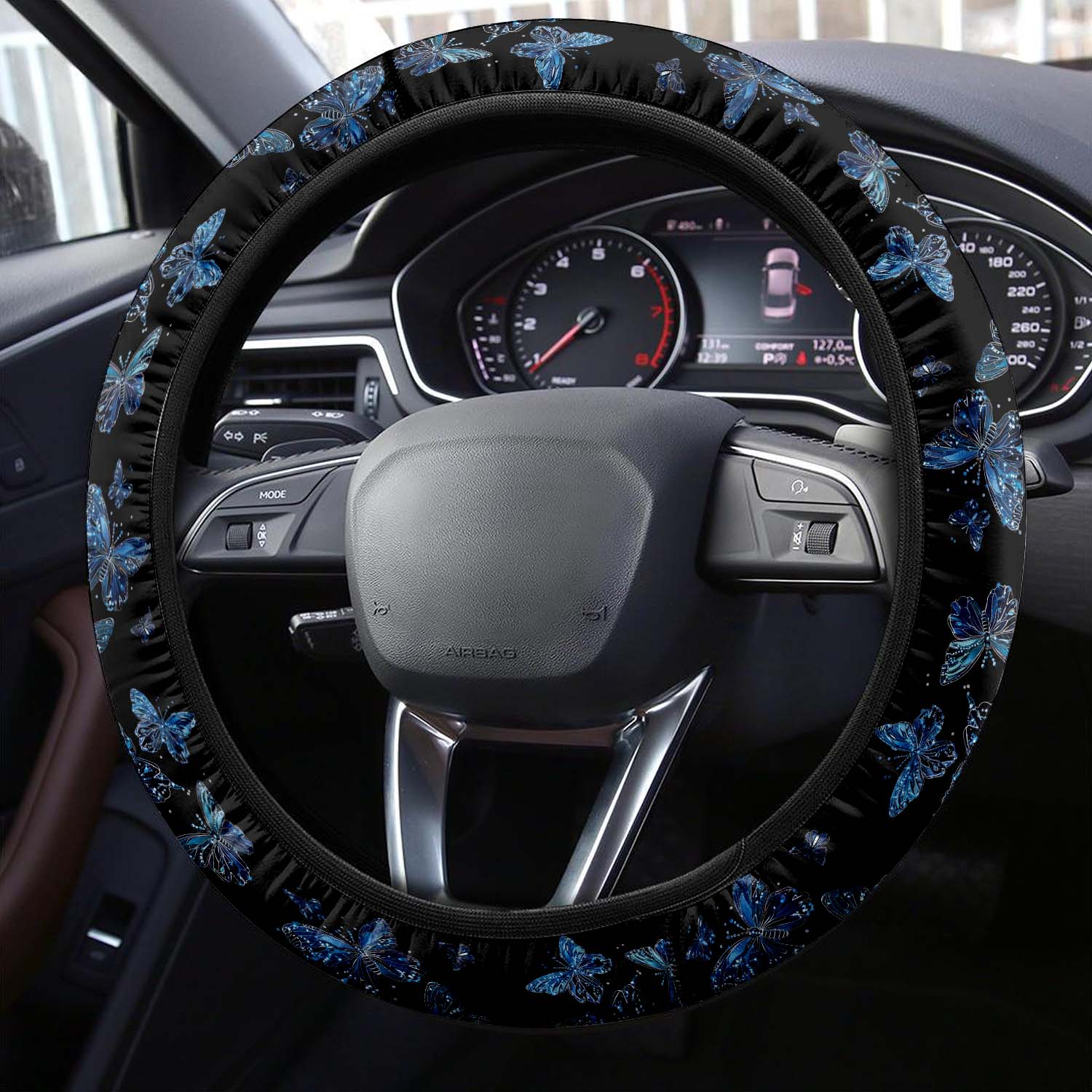 Faux Embroidery Car Steering Wheel Cover Update Version, Universal Fit Embroidered Blue Butterfly, Premium Leather Car Steering Wheel Cover , Car Accessories, Butterfly 04