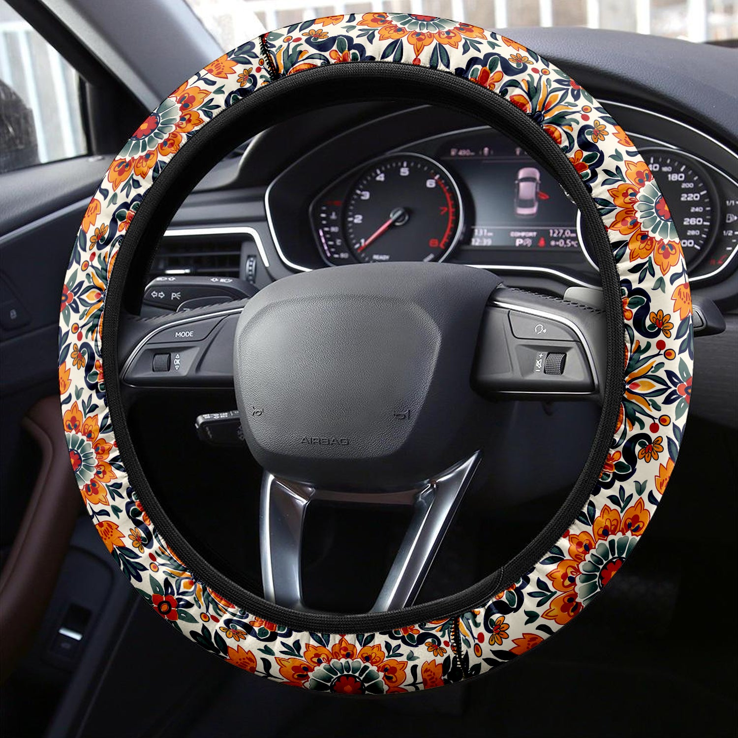 Boho Mountain Car Steering Wheel Cover Update Version, Forest Botanical Custom-Fit for Car, Premium Leather Car Steering Wheel Cover , Car Accessories, Boho 01