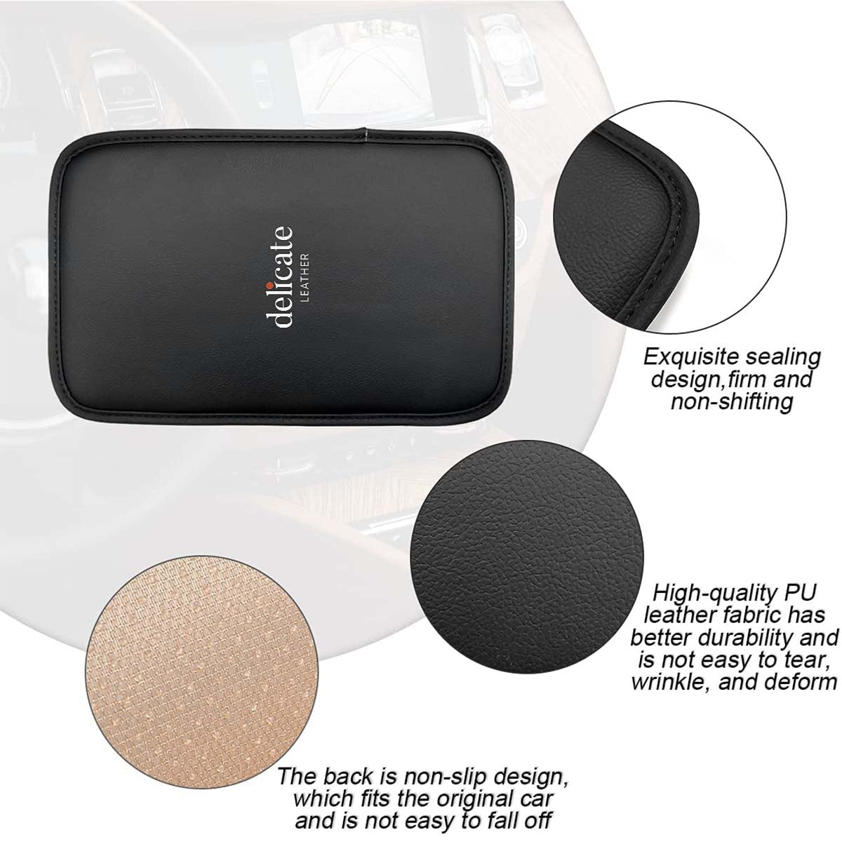 Leather Center Console Cushion Pad, Custom For Your Cars, Waterproof Armrest Seat Box Cover Fit, Car Interior Protection Accessories, Car Accessories KO13991 - Delicate Leather