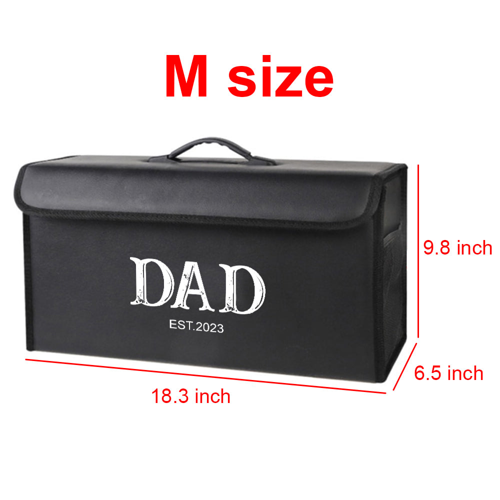 Personalized Foldable Trunk Storage Luggage Organizer Box, SUV Trunk Organizer Van Cargo Carrier Caddy for Shopping, Camping Picnic, Daddy Est Year Foldable Trunk Storage Luggage Organizer Box, Happy Father's Day  03