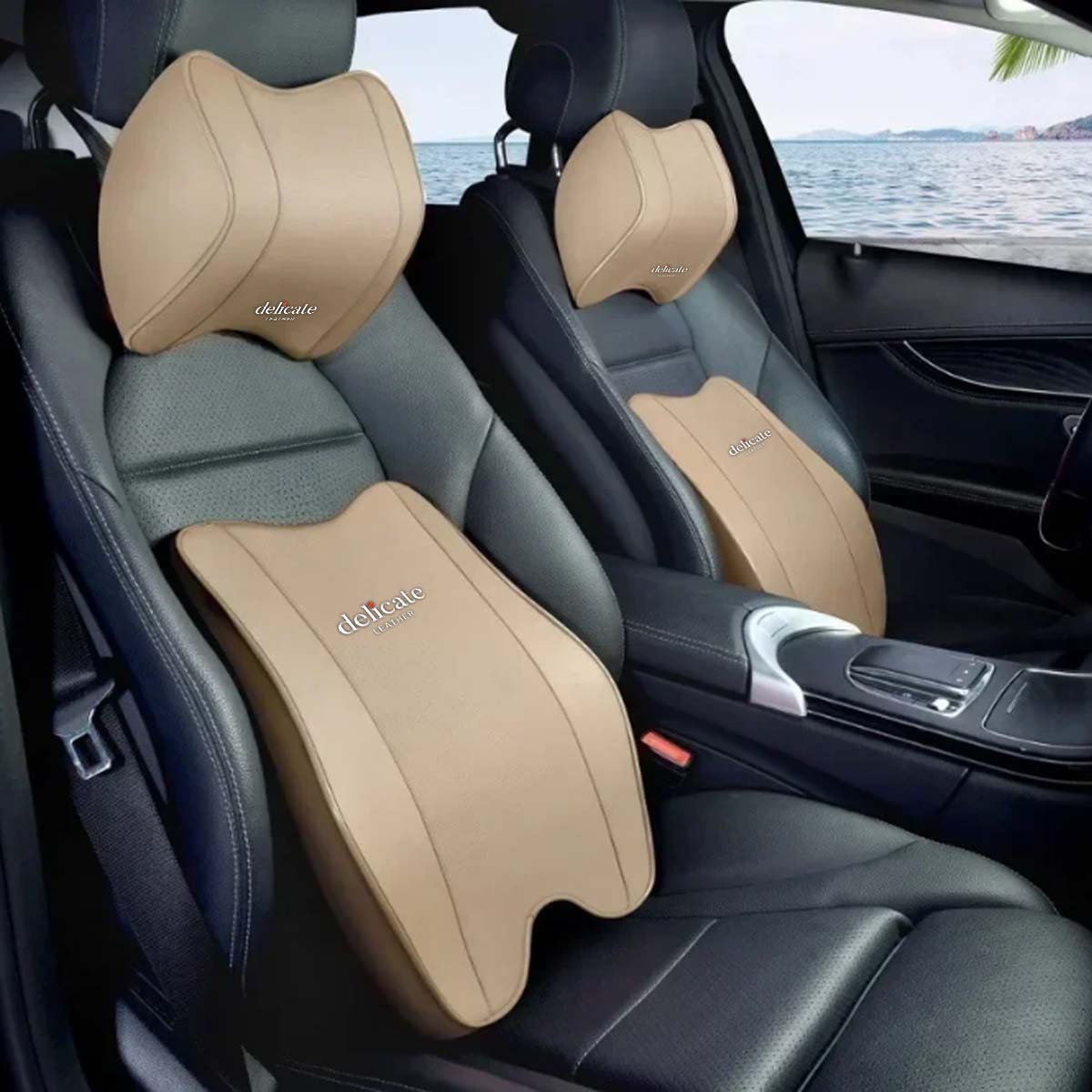 2/1PCS Car Headrest Neck Support Pillow with Breathable Memory Foam Rebound Guard and Universal Car Lumbar Pillow - Delicate Leather