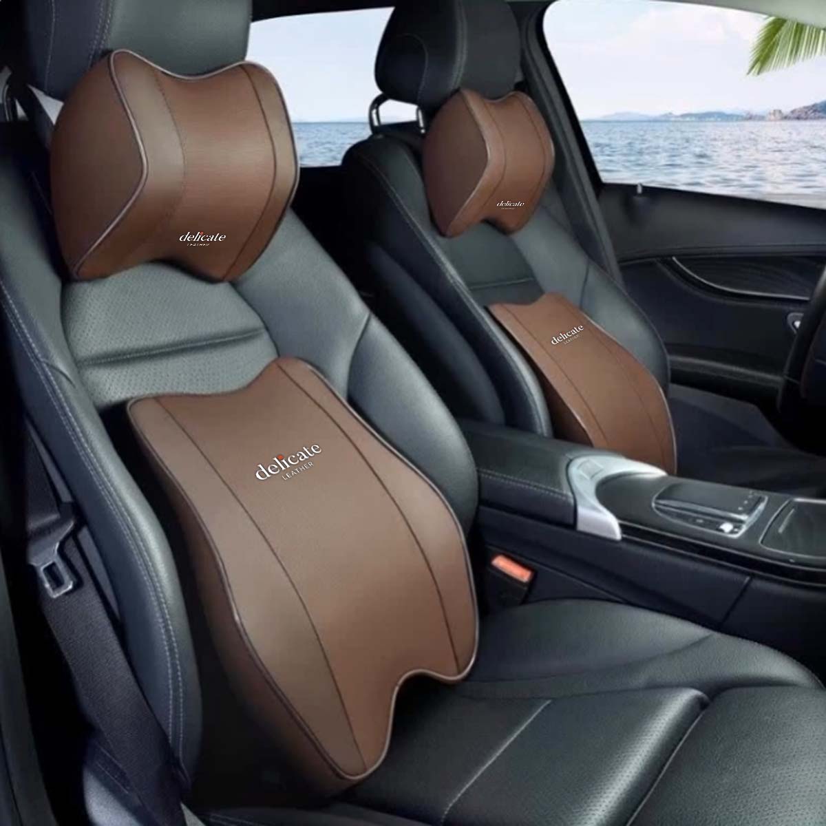 Delicate Leather 2/1PCS Car Headrest Neck Support Pillow with Breathable Memory Foam Rebound Guard and Universal Car Lumbar Pillow