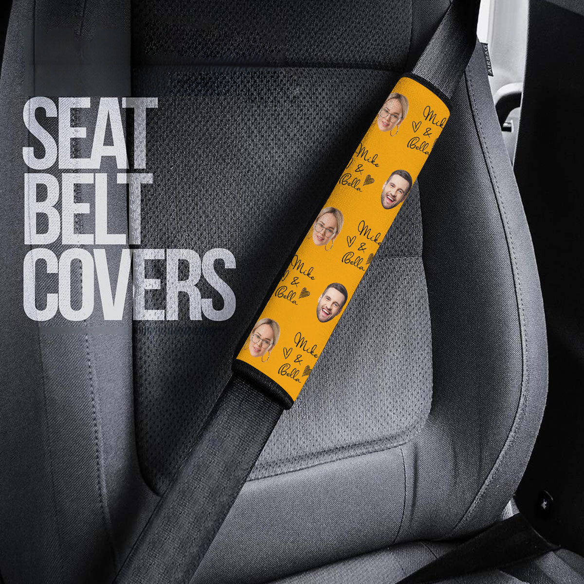 Customized Photo Seat Belt Covers (2PCS) ,Custom Seat Belt Covers with Picture Microfiber Leather Seat Belt Shoulder Pads for More Comfortable Driving, 01