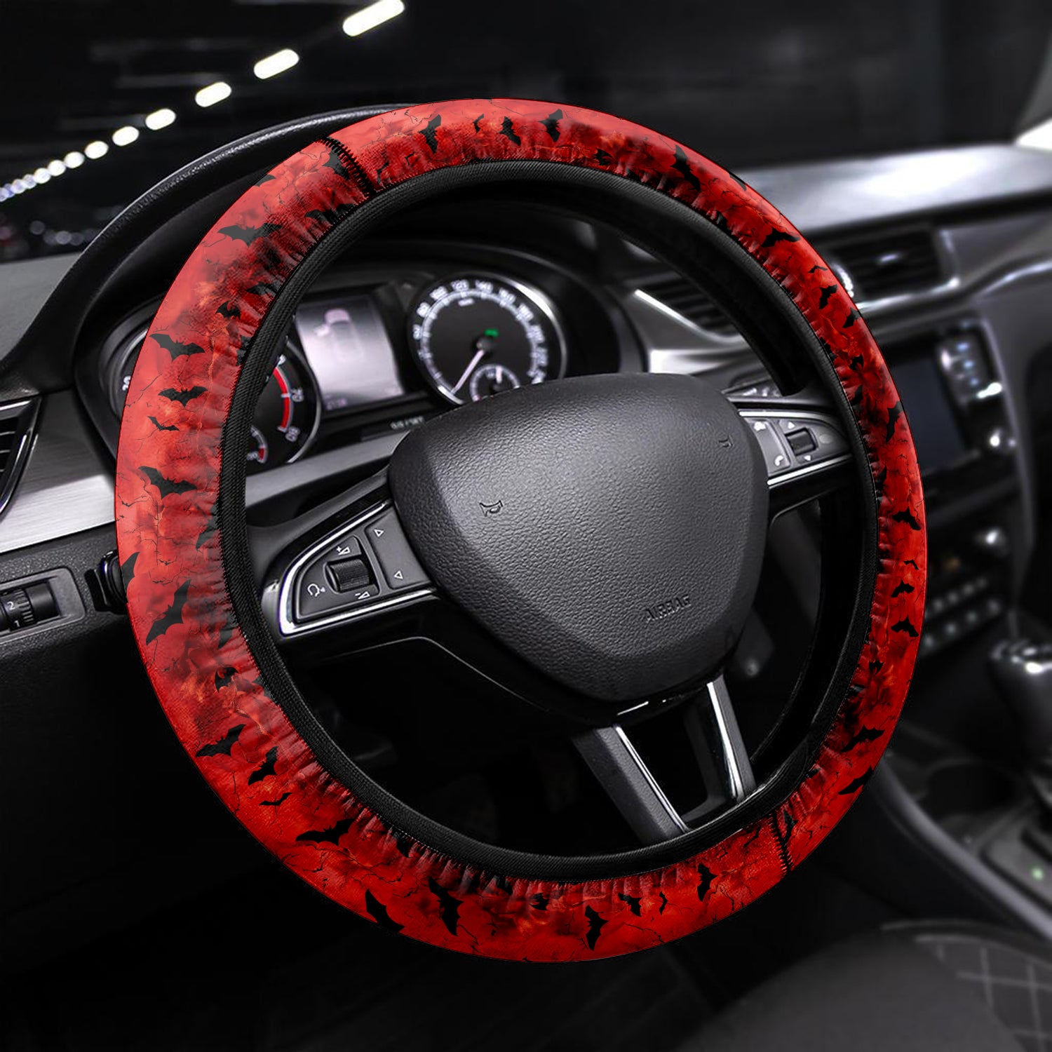 Happy Halloween Car Steering Wheel Cover Update Version, Bats Swarm Custom-Fit for Car, Premium Leather Car Steering Wheel Cover , Car Accessories, Halloween 02