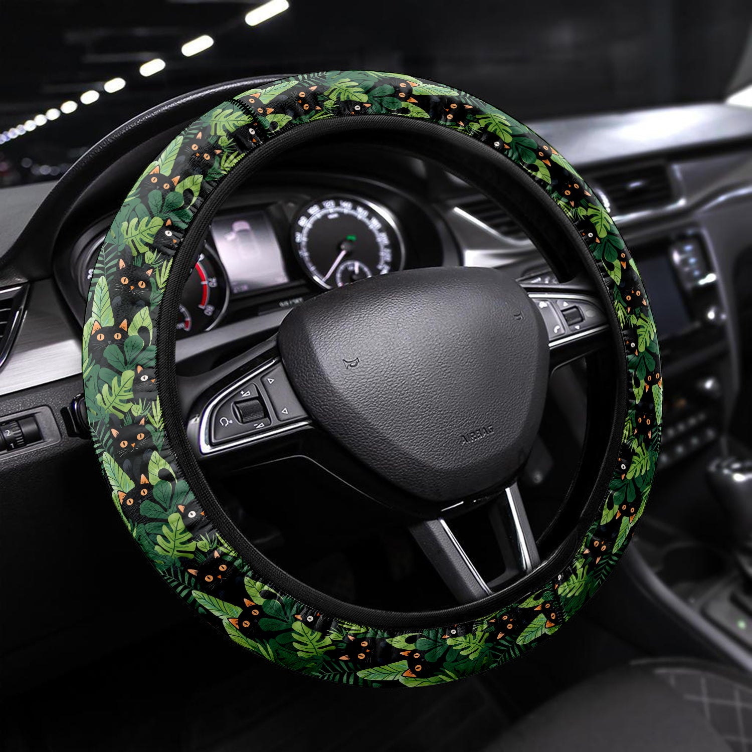 Happy Halloween Car Steering Wheel Cover Update Version, Cat Custom-Fit for Car, Premium Leather Car Steering Wheel Cover , Car Accessories, Halloween 06