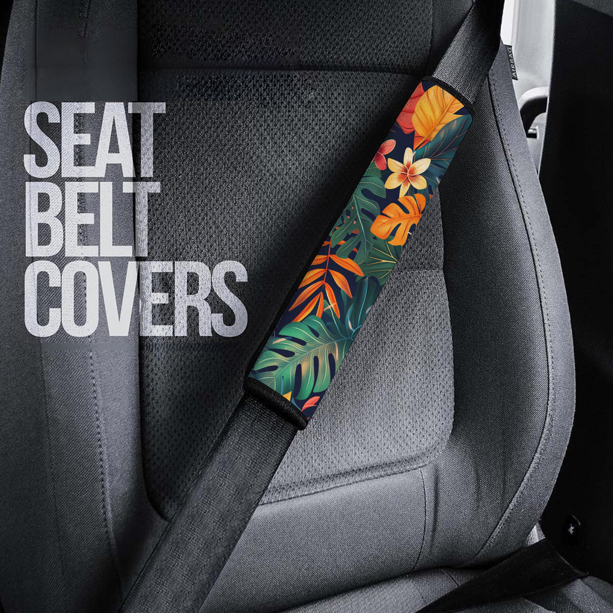 Tropical Rainforest Seat Belt Covers (2PCS), Flower,  Forest Botanical Microfiber Leather Seat Belt Shoulder Pads for More Comfortable Driving, Tropical 05