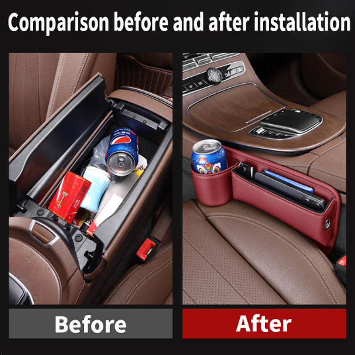 Car Seat Gap Filler Organizer, Custom Fit For Your Cars, Multifunctional PU Leather Console Side Pocket Organizer for Cellphones, Cards, Wallets, Keys