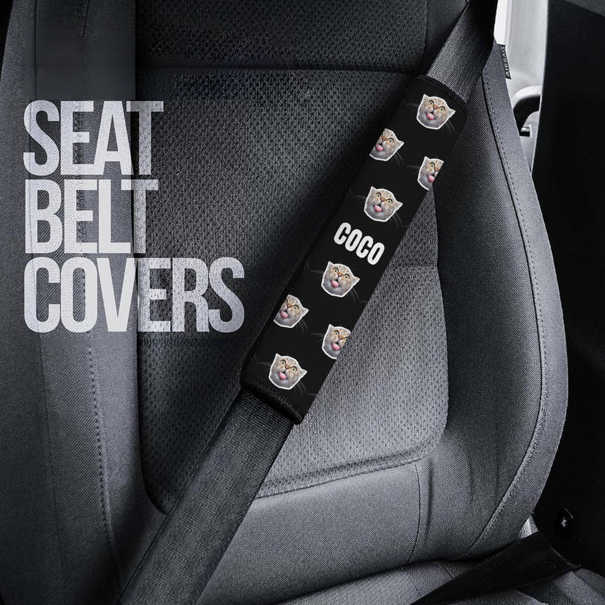 Customized Photo Cat Seat Belt Covers (2PCS) ,Custom Seat Belt Covers with Picture Microfiber Leather Seat Belt Shoulder Pads for More Comfortable Driving,