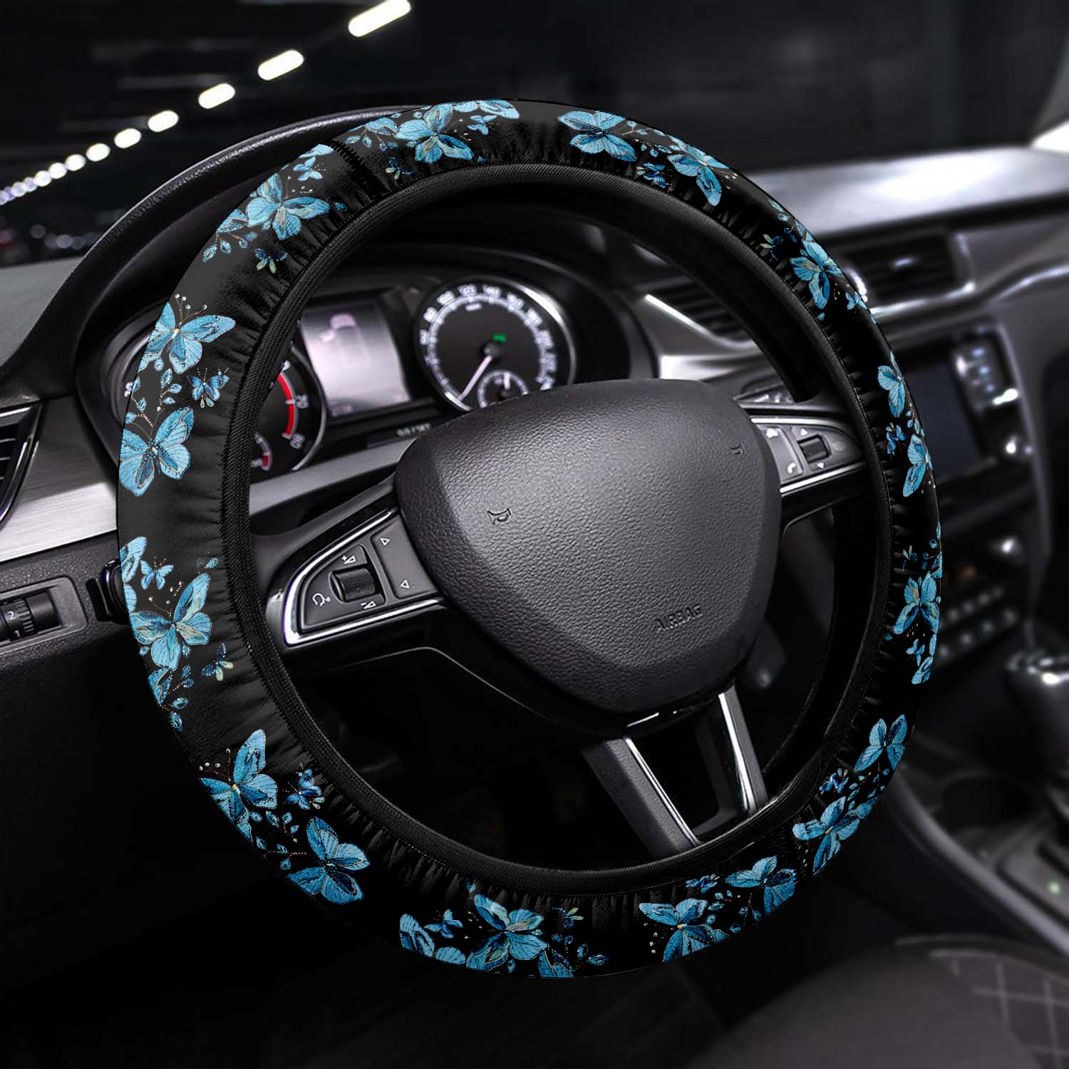 Faux Embroidery Car Steering Wheel Cover Update Version, Universal Fit Embroidered Blue Butterfly, Premium Leather Car Steering Wheel Cover , Car Accessories, Butterfly 02