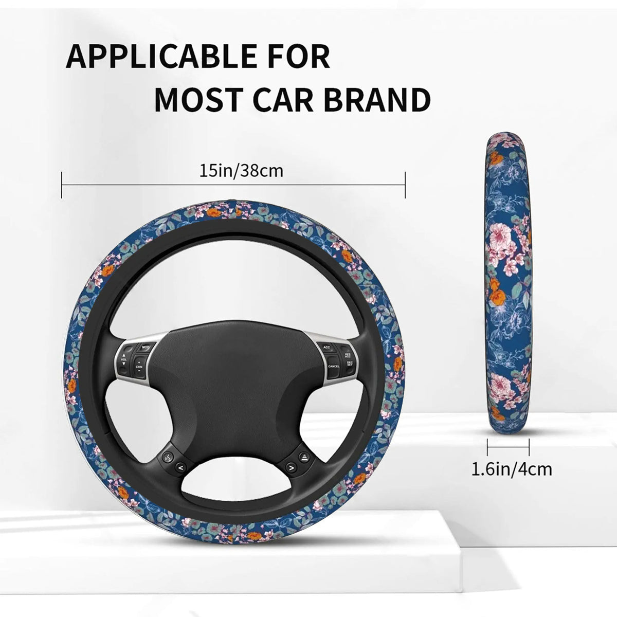 Colorful Flowers Steering Wheel Cover ,Watercolor Vintage Beautiful Floral Car Steering Wheel Cover , Car Accessories 02